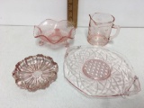 pink glass Cereal measurer, plate and more