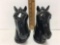 Antique Horse Head Bookends Black Approx. 6? Tall, Marked Abingden