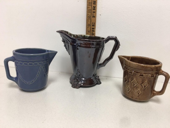 large brown pottery glazed pitcher and more