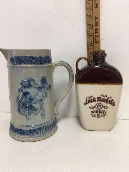 Vintage Glazed Grey & Blue Stein or Pitcher Westerwald 9.5"Tall and Jack Daniels Old No. 7...