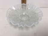 Fenton Reverse Drapery Clear White Opalescent Glass Ruffled Bowl Crimped 8 3/8