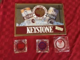vintage Keystone Bottled Beer Mirror Bar Sign Red Advertising 14?x10? and Hy-vee ashtray