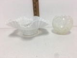 Vintage White Opalescent swirls Brain Style Glass Bowl