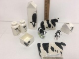 Vintage Black White Cow Milk Bottle Salt and Pepper Shakers Ceramic...