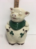 vtg Shawnee USA pottery pig Green Shamrock cookie jar