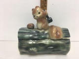 Vintage Squirrel Trying To Crack Nut Cookie Snack Jar/W/Lid