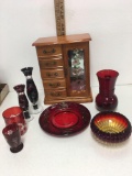 Vintage H+H Ruby Vases, Plate and Jewelry