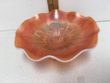 GLASS Opalescent & Peach/Marigold Carnival Glass Footed Compote/Candy Dish