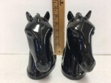Antique Horse Head Bookends Black Approx. 6? Tall, Marked Abingden