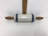 Vintage Stoneware Rolling Pin Blue Banded