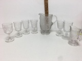 EAPG Beatty-Brady Glass Spanish-American Footed Pitcher Pressed Glass Dewey and more