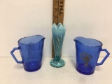 Vintage Cobalt Blue Shirley Temple Small Milk Pitcher and Vase 6? tall