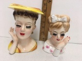 Lady?s Head Vase White/Pink Dress and Head Vase yellow dress
