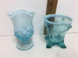 Fenton Blue opal?s ?Lily of the valley ? and Antique EAPG Jefferson Swag and Brackets Blue