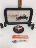 Collector Tin Serving Tray 1910 Ford Automobile Torpedo Car Metal Design Black and more