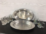 Oval Serving Bowl Dish Plate 20?x10? and glass mugs