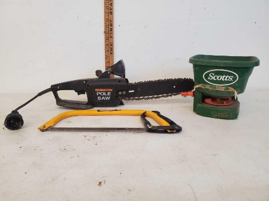 Remington Pole Saw, Scotts Hand Held Spreader, Stanley Bow-saw