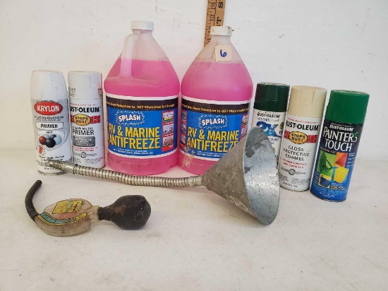Splash Antifreeze Rv & Marine, Spray paint, Oil can funnel, Prestone Anti-freeze tester