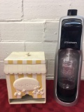 Sodastream Source Home Soda Maker Pop Sparkling Water Black Machine and ceramic popcorn container