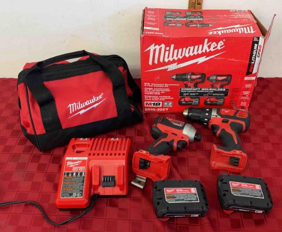 Milwaukee M18 Compact brushless 2 tool combo kit with 2 batteries and charger
