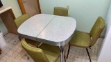 mid century table with leaf with 4 chairs - in kitchen
