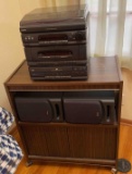 Samsung CD, cassette, record player and speaker with stand