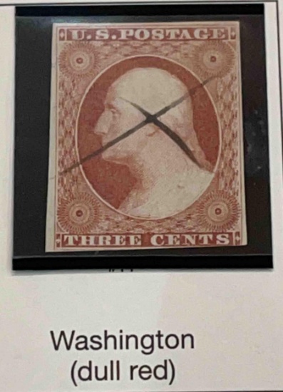 1 stamp of series of 1851-1857 imperforate Stamp - Washington (dull red)