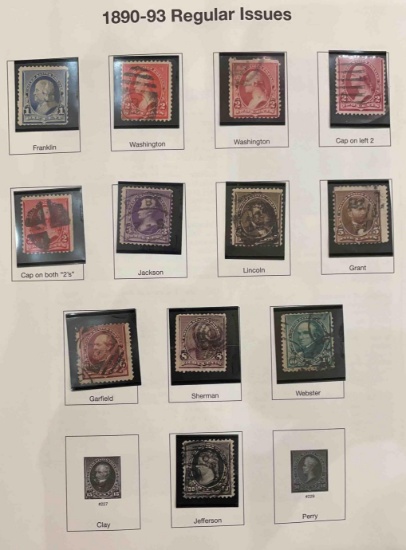 1890-93 regular issue stamps - 12 stamps