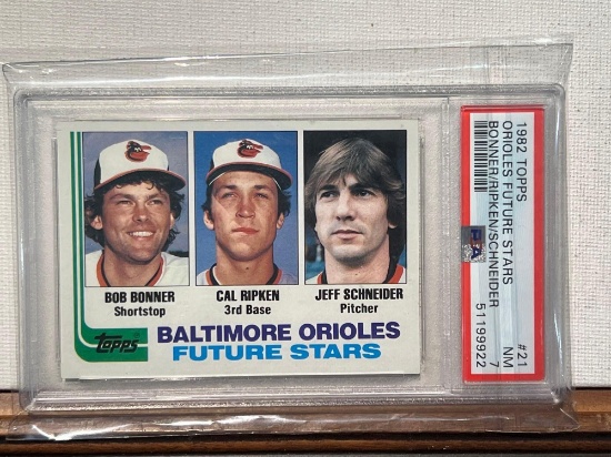 1982 TOPPS ORIOLES FUTURE STARS BONNER/RIPKEN/SCHNEIDER PSA 7