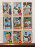 Lot of 9 1968 Topps baseball cards