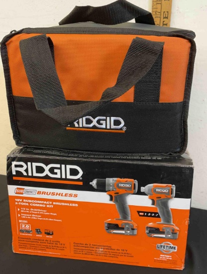 Ridgid 18V Subcompact brushless 2 Tool combo kit (tested works)