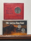 Americas First silver dollar replica and 2005 American Bison set