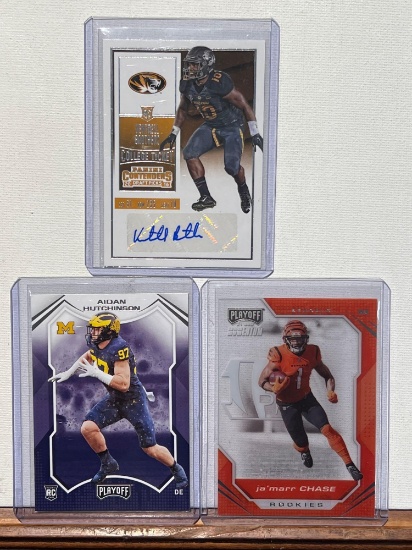 Lot of 3 Rookies Aidan Hutchinson, JaMarr Chase and Kentrell Brothers Auto rookie
