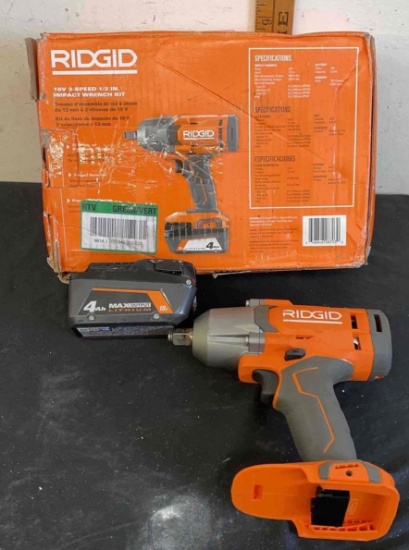 Ridgid 18V 3-Speed 1/2 in. impact wrench kit (tested/works)