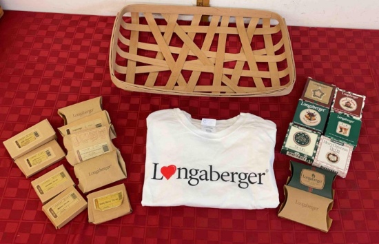 Longaberger Basket , Christmas tie ons 1996-2013 and shirt size L