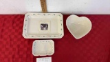 Longaberger Pottery spoon rest, heart dish and serving tray