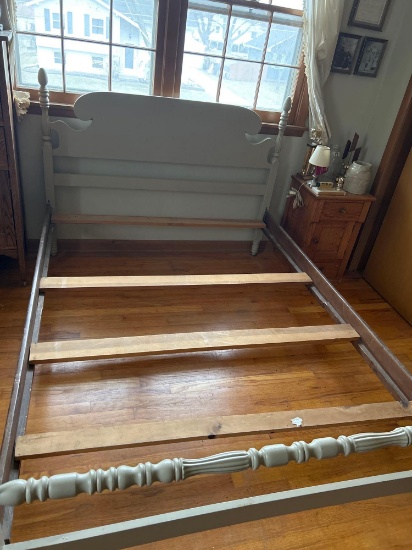 Antique white wooden bed frame most likely ?full? size
