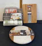 Gourmet kitchen turntable/cutting board storage bin set