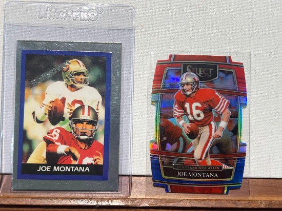1991 Ballstreat Joe Montana Promo card and 2022 Select Diecut Joe Montana