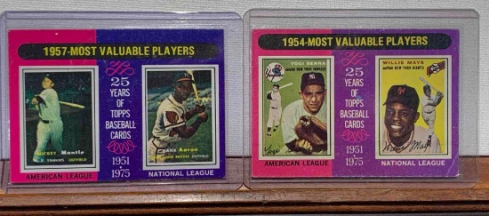 assorted MVP baseball cards 1957 most valuable players Hank Aaron and Mickey Mantle 1954 most