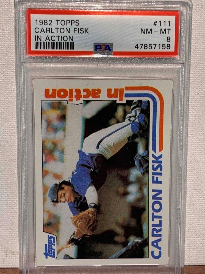 1982 Topps Carlton Fisk in action PSA 8 baseball card