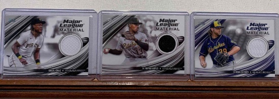 assorted game, worn material baseball cards Cruz, Hayes, Burnes