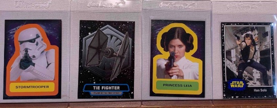 assorted, Star Wars cards stormtrooper, tie fighter, Leia, solo