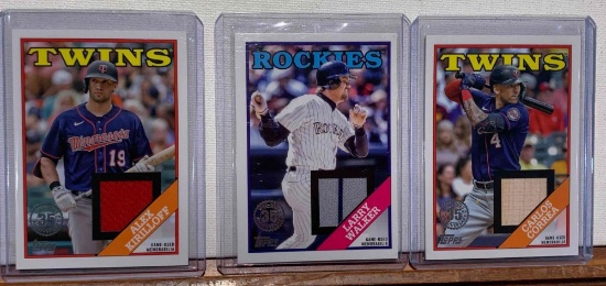 assorted game used memorabilia baseball cards, walker, Correa, Kirilloff