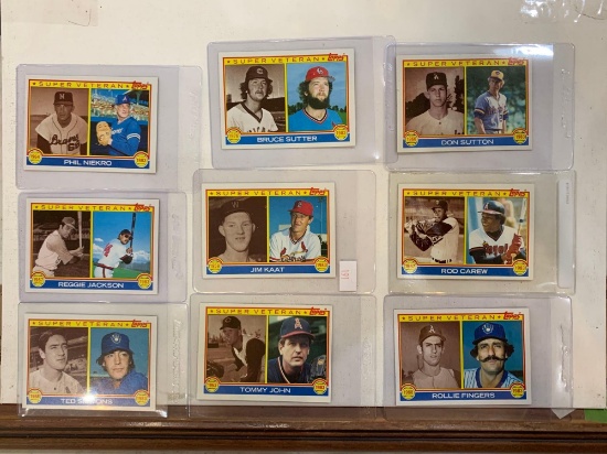assorted super veteran baseball cards Carew, Sutton, Jackson, Niekro, Sutter, John, simmons,