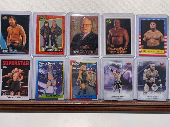 assorted wrestling cards, black, Murphy, Lynch, Banks, Cena, omega, Freebirds, Dylan, maker, Lesnar