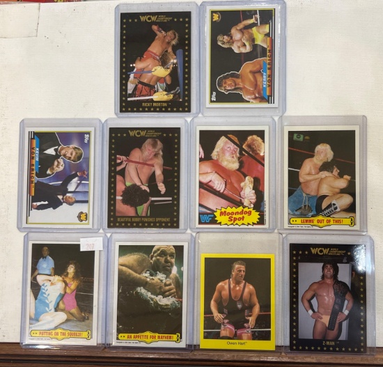 assorted wrestling cards, Morton, spot, Z ? man, Erich, Hart