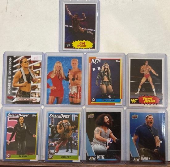 Assorted Wrestling cards Hager, Ortiz, Atlas, Punk, Bayley, Baszler, Storm, Jarrett, Debra