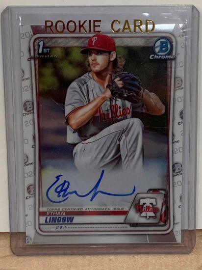 2020 Topps chrome Ethan Lindow autographed rookie baseball card