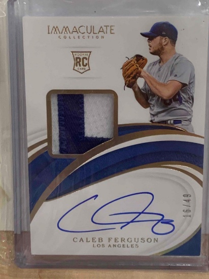 2019 Panini immaculate Caleb Ferguson game worn material autographed, rookie baseball card